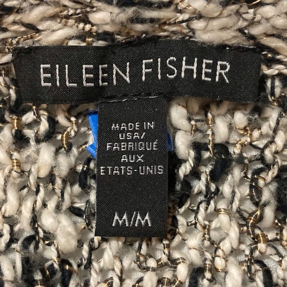 Eileen Fisher Black and White Scoop Neck Sweater with Textured Knit - Picture 3 of 6